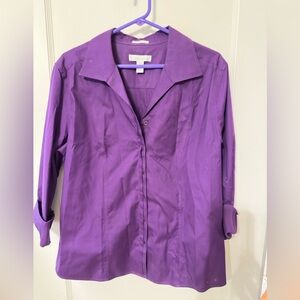 Chico's Deep Purple No-Iron Long-Sleeve Shirt